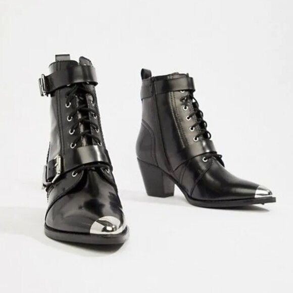 Asos Black Pleather Buckle Boots - Picture 1 of 7